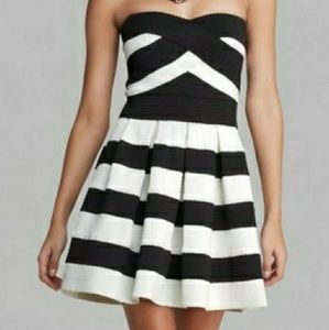 Black and white strapless dress